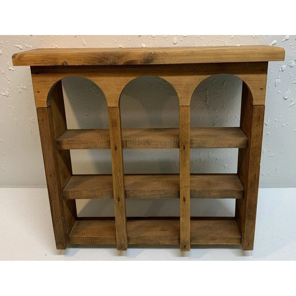 Vintage Wood Wall Tea Cup Saucer 3 Tier Knick Knack Display Shelf Curio Wooden